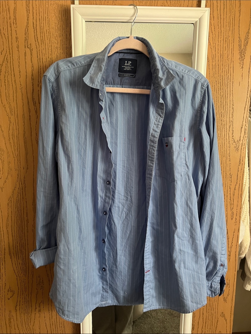 Louis Philippe Light Blue Pinstripe Button-Down Shirt